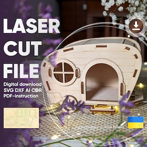 Rimorchio camper - Casa per porcellini d'India - File SVG tagliati al laser, piano Glowforge