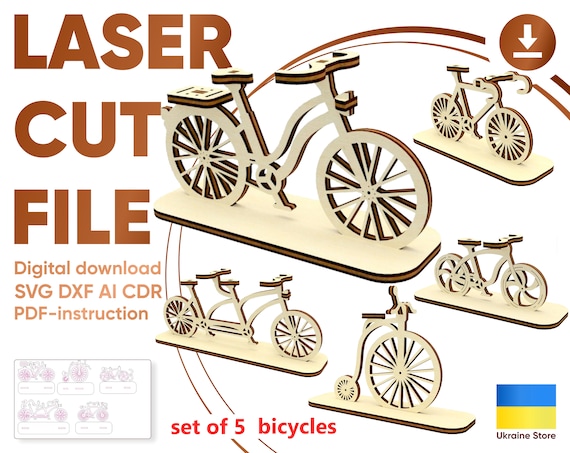 Bicycle SVG Laser Cut Files: Plywood Bike Models (Digital File)