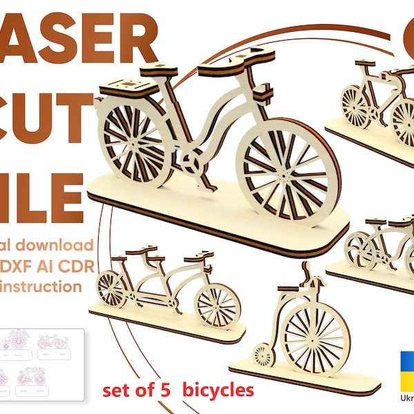bicycle svg glowforge files for laser cutting dxf bicycle plywood laser files glowforge pattern laser digital file for laser cutting, cnc ai