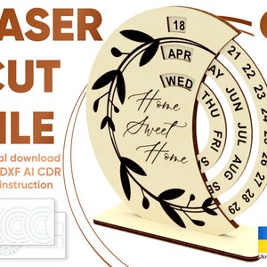 Kalender svg Glowforge-Dateien für Laserschnitt ewiger Kalender Vorlage CNC-Plan ewiger Kalender DXF-Datei für Laser-Muster Cnc-Datei, dxf svg