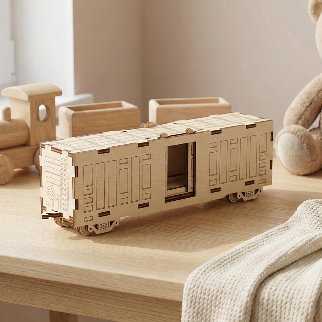 Train Boxcar Model Laser Cut File, Wooden Freight Car SVG CNC Railway ...
