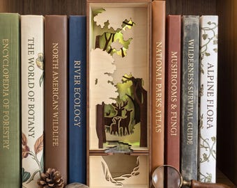 Nature Forest Book Nook Laser Cut File,  Woodland Bookshelf Decor SVG
