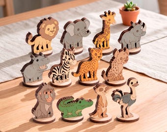 African Animal Paintable Figures Laser Cut File, Miniature Safari Play Set SVG