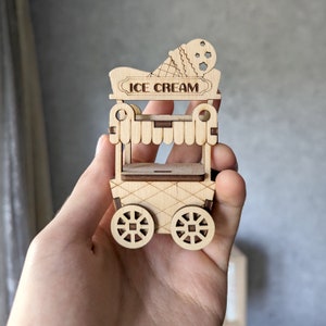 Ice Cream Cart Ornament SVG Laser Cut File, Wagon Miniature Vector Plan image 4