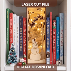 Christmas Book Nook Laser Cut File, Layered Winter Village Diorama SVG