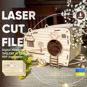 Camper Birdhouse - File di taglio laser, piano mangiatoia per uccelli SVG Download digitale