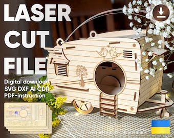 Camper Birdhouse - Laser Cut File, SVG Bird feeder Plan Digital Download