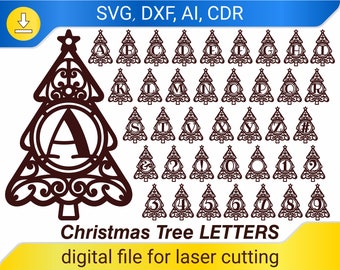 Christmas tree Letter ornaments - laser cut files, Digital plans for laser cutting machines