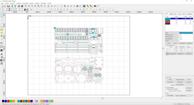 Puede incluir: Una pantalla de ordenador que muestra un programa de dise&ntilde;o con un plano detallado de un tren en miniatura. El dise&ntilde;o est&aacute; formado por varias formas y l&iacute;neas, incluyendo c&iacute;rculos, cuadrados y rect&aacute;ngulos. El dise&ntilde;o est&aacute; en tonos de azul, verde y rosa. El programa tiene una barra de herramientas con varias opciones para editar y crear dise&ntilde;os.