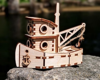 Fishing Boat - Laser Cut File, Ship Vector Plan for Cutting Machines with Assembly Instructions