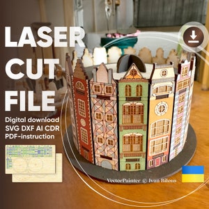 Boîte à bonbons de la vieille ville - fichier découpé au laser, plans SVG DXF pour machines de découpe et Glowforge