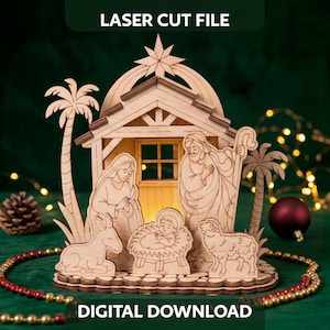 Nativity Stable Laser Cut File, Layered Holy Family Christmas Scene SVG