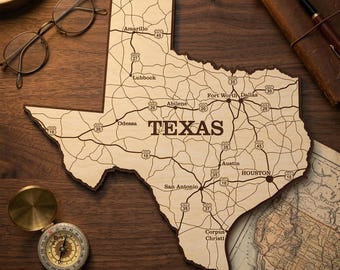 Texas kaart lasergesneden bestand, SVG USA State Vector-sjabloon met wegen (digitale download)