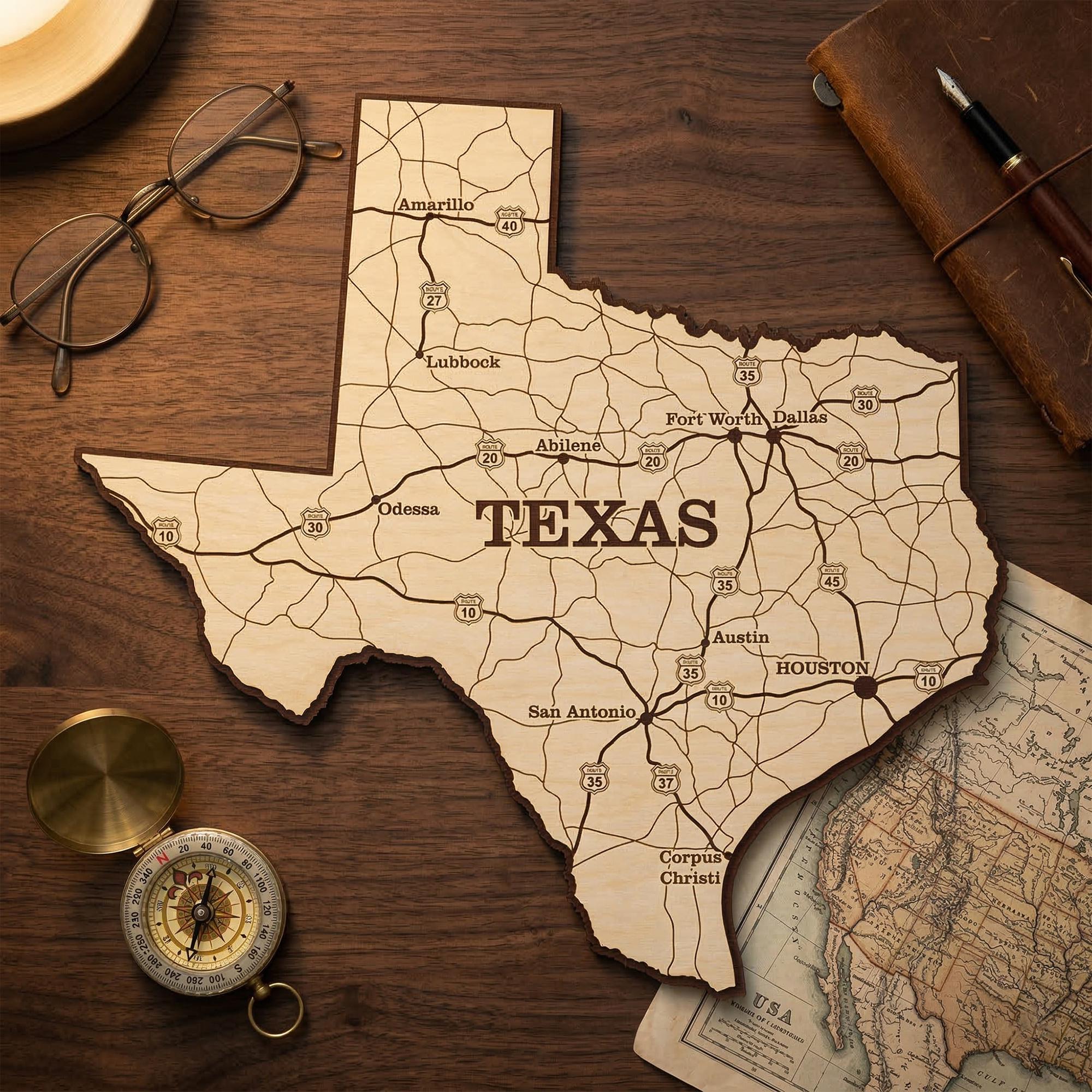 Texas Map Laser Cut File, SVG USA State Vector Template With Roads ...