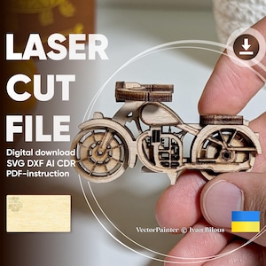 Motorbike - Laser Cut File, SVG plan of plywood miniature vehicle