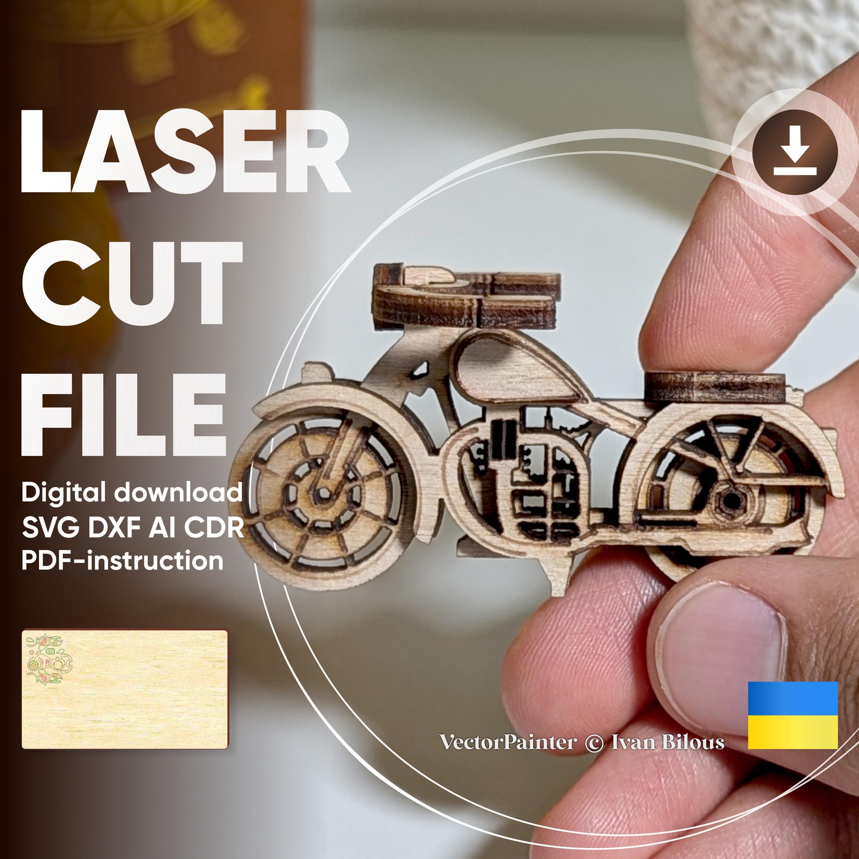 Motorbike - Laser Cut File, SVG plan of plywood miniature vehicle