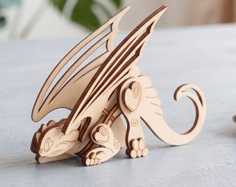 Dragon Ornament Laser Cut File, 3D Wooden Fantasy Decor SVG