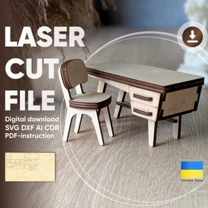 Desk & chair Dollhouse Furniture - Laser Cut files,  SVG Glowforge Vector Plan