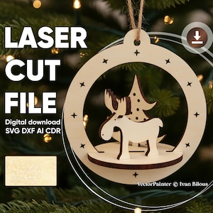 Reindeer Christmas Tree 3d Ornament - Laser Cut Template, SVG Plan (Digital File)