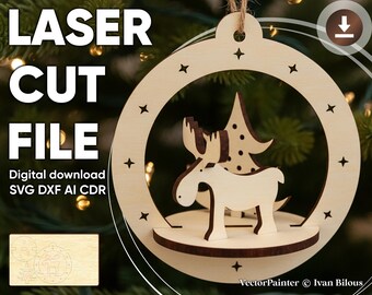Reindeer Christmas Tree 3d Ornament - Laser Cut Template, SVG Plan (Digital File)