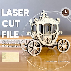 Carriage - Laser Cut File, Plywood Miniature Vector Plan for DIY Display or Gift