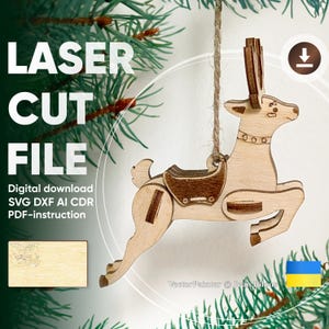 Ornamento natalizio renna - File SVG tagliato al laser, piano vettoriale per Glowforge e macchine da taglio