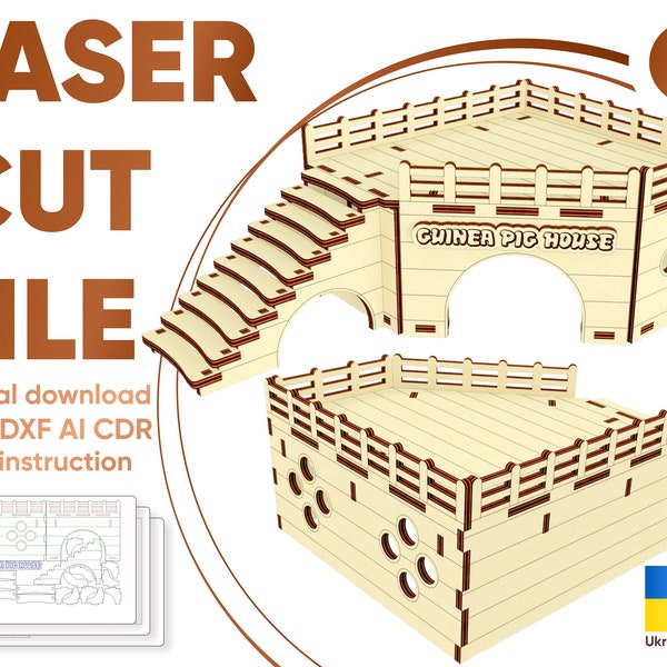 Guinea pig house SVG laser files, Glowforge pattern small pet house, digital file