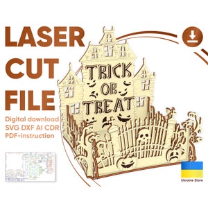 Halloween Trick or Treat Box - SVG Laser Cut File, Ready-made Plywood Project
