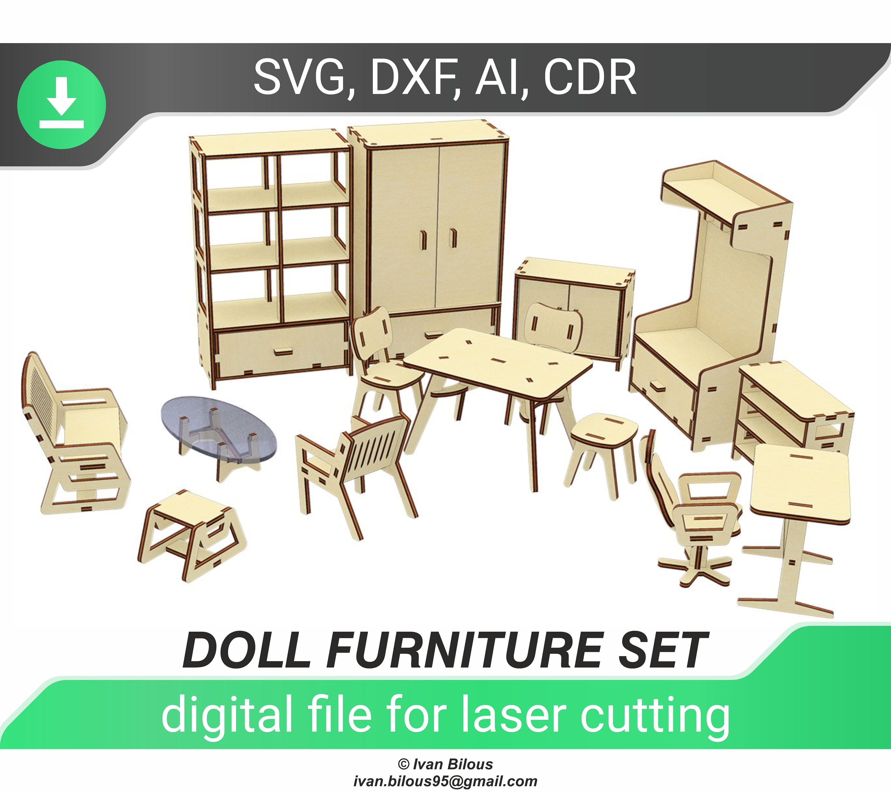 tidligere Ledelse Forhandle Doll Furniture Set Laser Cutting Digital File Glowforge - Etsy