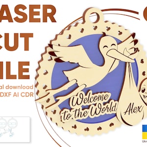 Enfeite de nascimento de bebê - Arquivo de corte a laser, plano vetorial SVG para máquinas de corte e Glowforge