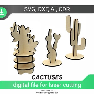 Cactus - Fichiers SVG découpés au laser, plans 3D de contreplaqué