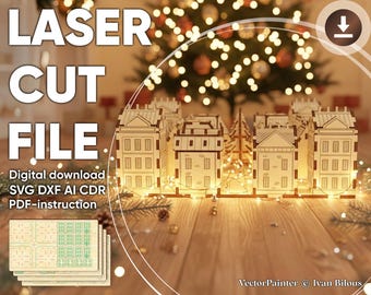Christmas City - Laser Cut File, SVG Winter Village Houses with Opening Roofs (Digital Download)