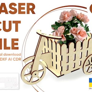 lasergesneden stand svg glowforge bestanden driewieler dxf-bestanden voor laserbestanden fietsstandaard voor bloemen cnc plan stand dxf-sjabloon cnc plasmabestand, ai
