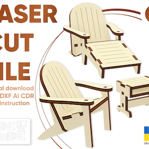 Silla Adirondack - Archivos SVG cortados con láser de muebles para casas de muñecas