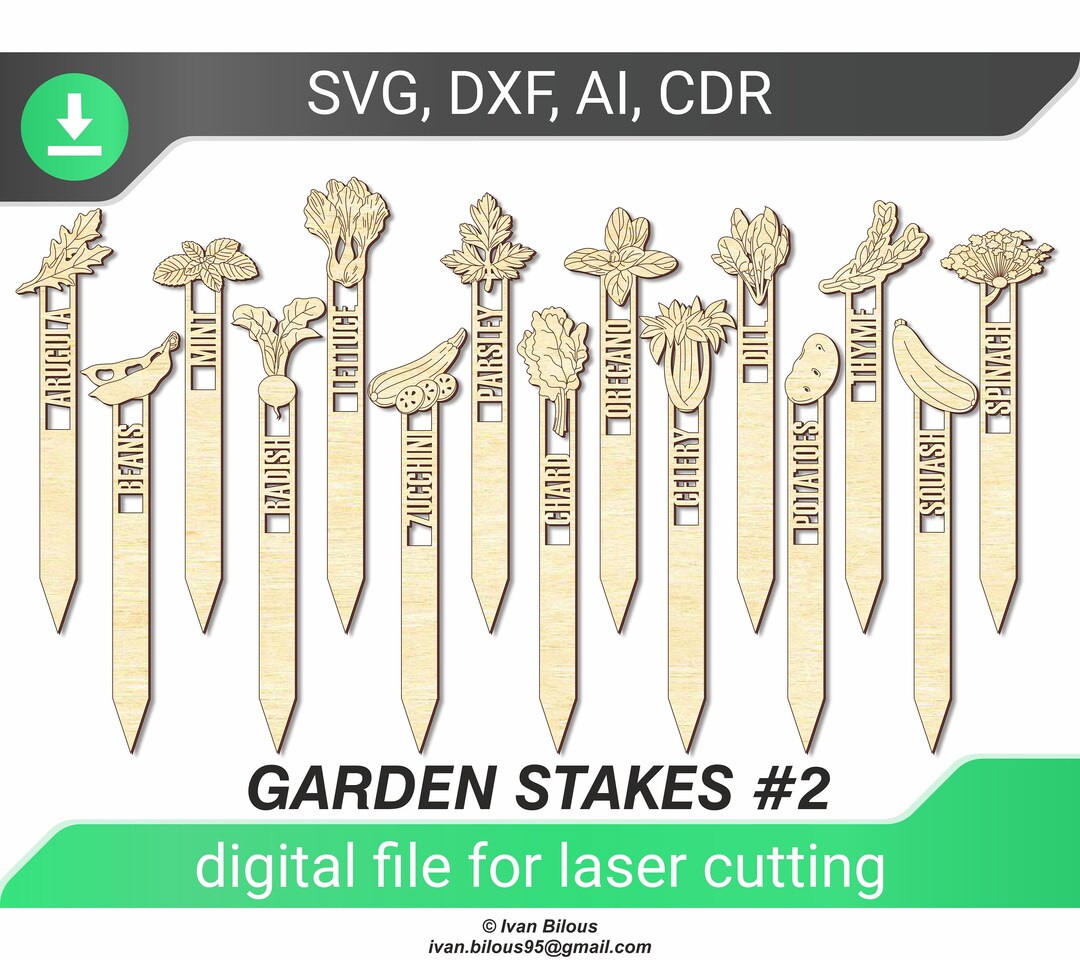Garden Stakes Laser Cut File, SVG DXF AI, Plant Markers