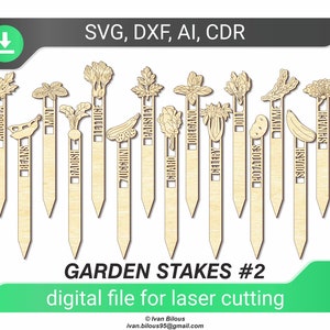 Estacas de jardín: archivo cortado con láser, SVG DXF AI, marcadores de plantas, patrón Glowforge, archivo digital