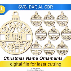 Nome ornamento Natale - file tagliati al laser, progetti SVG DXF per macchine da taglio laser