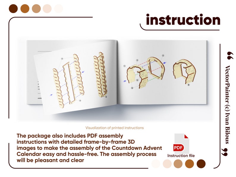 Download SVG file: Countdown Advent Calendar laser cut design with detailed PDF instruction