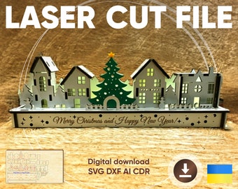 Weihnachtshäuser - Laser Cut File, SVG Plan von 3D Sperrholzmodell