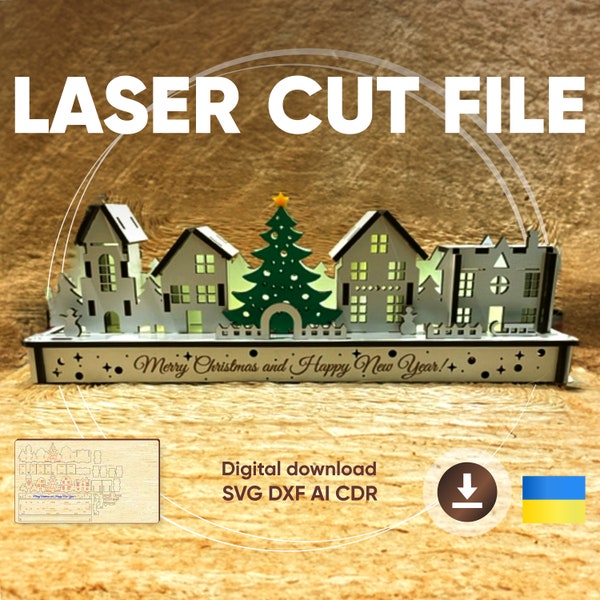 Christmas houses - Laser Cut File, SVG plan of 3d plywood model