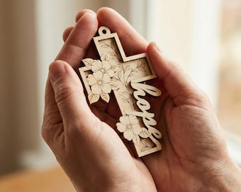 Hope Love Faith Laser Cut Cross Ornament, SVG Bible Christian Decor (Digital File)