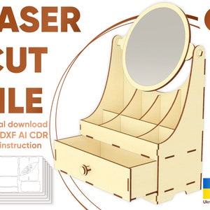 Pudełko na kosmetyki SVG pliki cięte laserowo, półka Glowforge SVG z lustrem, plik cyfrowy