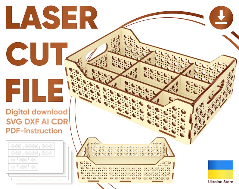 Tray SVG laser cut file, Glowforge pattern, Easter tray dxf plan for laser, digital file image 1