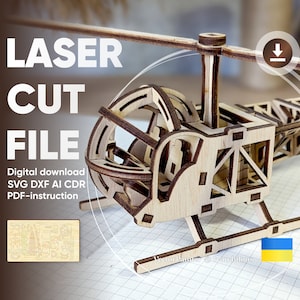 Helicopter Laser Cut File, SVG vector Plan for Cutting Machines image 1