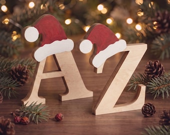 Christmas Alphabet Letters Laser Cut File, Santa Hat Holiday Decor SVG