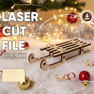 Trineo - Adorno navideño cortado con láser, plano vectorial SVG (plantilla digital)