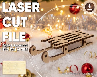 Sled - Laser Cut Christmas Ornament, SVG Vector Plan (Digital Template)