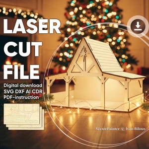 Presépio de Natal em celeiro - Arquivo para corte a laser, Plano vetorial digital