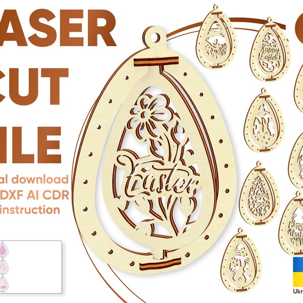 Easter egg Ornaments - laser cut files, SVG plan for laser machines