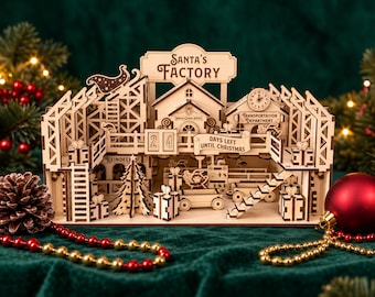 Santa's Factory Laser Cut File, Christmas Workshop Miniature Diorama SVG
